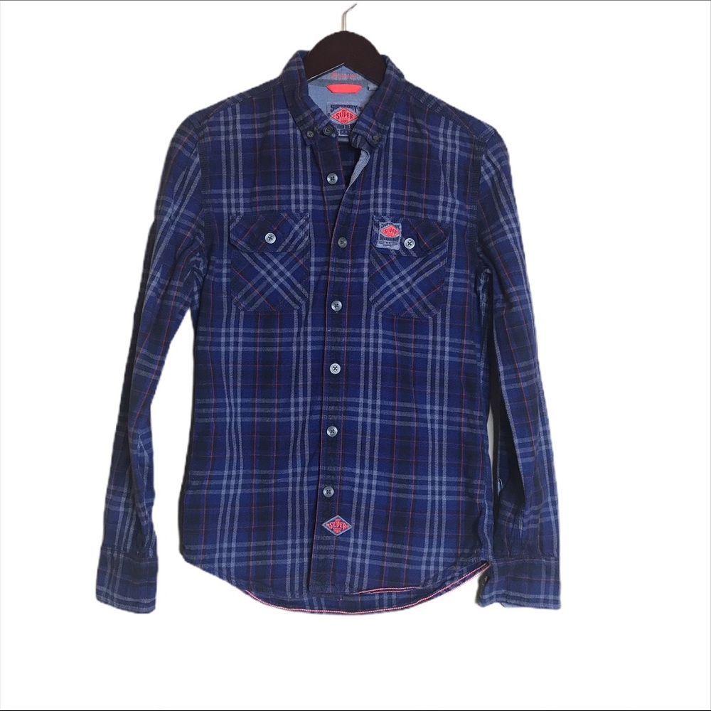 Superdry Blue Plaid Casual Button Down Shirt
